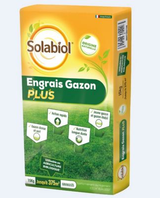 Engrais pour gazon Plus Solabiol 15kg, 375 m2