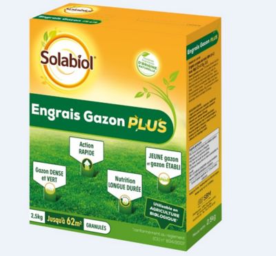 Engrais pour gazon Plus Solabiol 2,5kg 62m²