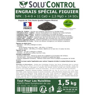 Engrais Spécial Figuier 500g SoluControl NPK 5-4-9 - Calcium Magnésium - Agriculture Biologique - Sachet Zip