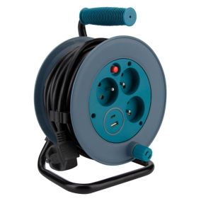 Enrouleur 12m 3 prises + 2USB - bleu - Zenitech