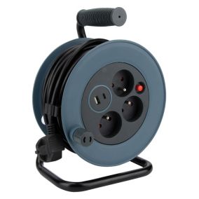 Enrouleur 12m 3 prises + 2USB - gris - Zenitech