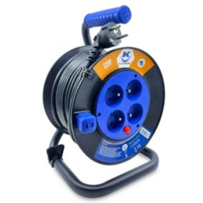 Enrouleur 25M 3G1.5 IP20 avec 4 Prises à Clapet, Robuste et Idéal pour Usage Intensif en Intérieur