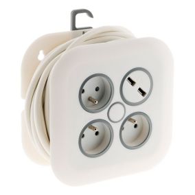 Enrouleur 3 x 2P+T + 2x USB - 7m - blanc Zenitech