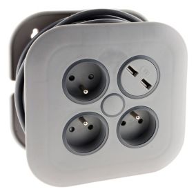 Enrouleur 3 x 2P+T + 2x USB - 7m - gris - Zenitech