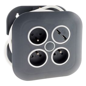 Enrouleur 3 x 2P+T + 2x USB - 7m - noir - Zenitech