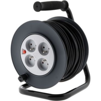 Prise 16A Professionnel Rallonge Electrique MASTERPLUG 15m - Enrouleur 4 Prises, Câble Vert 3G1mm², IP44, Professionnelle Câble 15m 3G1mm²