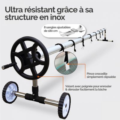 Enrouleur de bâche à bulles pour piscine extensible de 1 m à 6 m + Système d'attache - Linxor