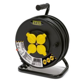 Enrouleur de câble électrique professionnel, 4 prises et fiche Schuko, H07RN-F3G1.5MM2, 25M , GS (TUV), IP44.