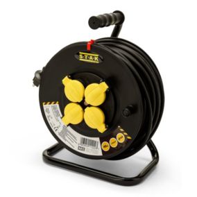 Enrouleur de câble électrique professionnel, 4 prises et fiche Schuko, H07RN-F3G1.5MM2, 40M , GS (TUV)- IP44.