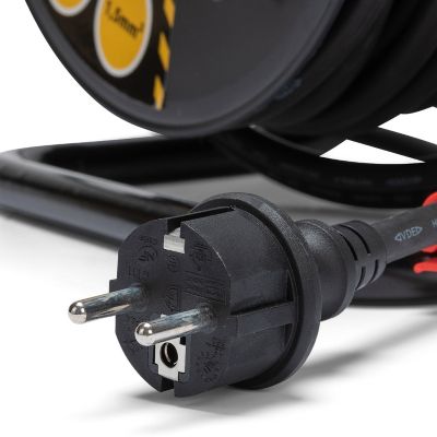 Enrouleur de câble électrique professionnel, 4 prises et fiche Schuko, H07RN-F3G1.5MM2, 40M , GS (TUV)- IP44.