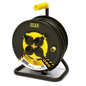 Enrouleur de câble électrique professionnel, 4 prises et fiche Schuko, H07RN-F3G2.5MM2, 40M , GS (TUV), IP44.