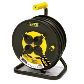 Enrouleur de câble électrique professionnel, 4 prises et prise Schuko, H07RN-F3G2.5MM2, 25M , GS (TUV)- IP44.