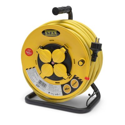 Enrouleur de chantier, 4 prises, 3G2.5, 25 mètres , NF, IP44. Platine fixe et guide cable