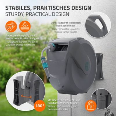 Enrouleur de tuyau d'arrosage mural ECD Germany 30m + 2m pivotant à 180 degrés automatique 9 fonctions