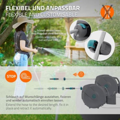 Enrouleur de tuyau d'arrosage mural ECD Germany 30m + 2m pivotant à 180 degrés automatique 9 fonctions
