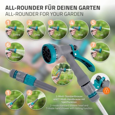 Enrouleur de tuyau d'arrosage mural ECD Germany 30m + 2m pivotant à 180 degrés automatique 9 fonctions