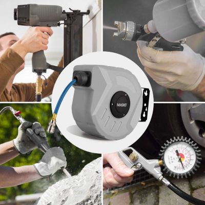 Enrouleur Mural de Tuyaux Air Comprimé Pneumatique Raccordement 1/4 Gris 10m