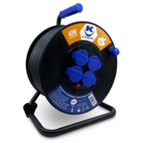 Enrouleur Pro 40M 3G2.5 IP44 avec 4 Prises à Clapet pour Usage Intensif en Intérieur & Extérieur
