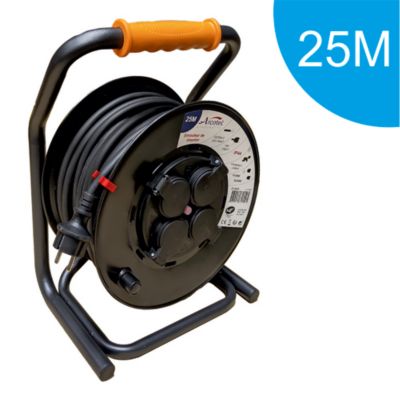 Enrouleur PRO de chantier 3G2.5 25m IP44 platine fixe (anti twist) - câble H07RN-F- 4 prises 16A - garantie 2 ans