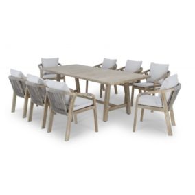 Ensamble table de jardin 230x100 cm et 8 chaises bois et corde - Siena