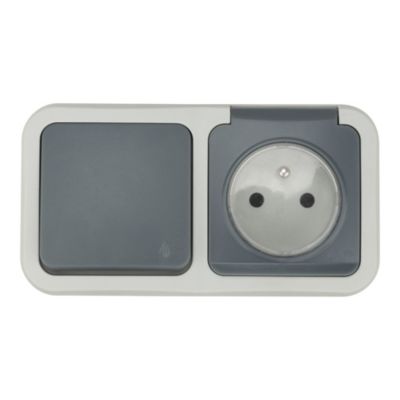 Ensemble 1 prise avec terre monobloc et 1 interrupteur va-et-vient étanche Jacobsen Malinn