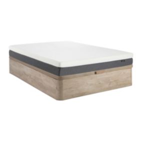 Ensemble 140 x 190 cm sommier coffre naturel clair + matelas mousse HD 7 zones et accueil mémoire de forme déhoussable ép.20cm -