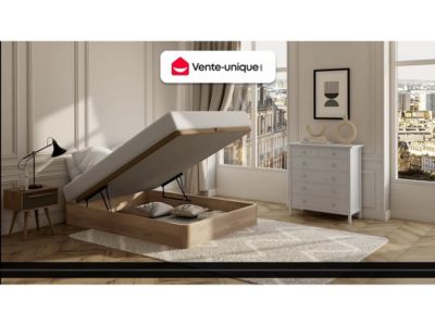 Ensemble 140 X 190 Cm Sommier Coffre Naturel Clair + Matelas Mousse D Houssable P 10cm Nasus De Dreamea