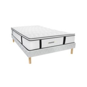 Ensemble 140 x 190 cm sommier + matelas anti-feu ressorts ensachés et surmatelas intégré ép.28 cm - DELICE de DREAMEA HOTEL