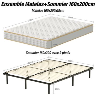 Ensemble 140x190 cm Matelas Mousse + Sommier à Lattes, Epaisseur du Matelas 18 cm