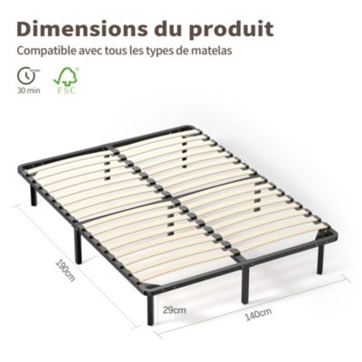 Ensemble 140x190 cm Matelas Mousse + Sommier à Lattes, Epaisseur du Matelas 18 cm