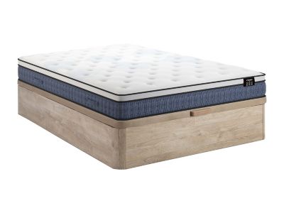 Ensemble 160 x 200 cm sommier coffre naturel clair + matelas ressorts ensachés 7 zones et accueil gel à mémoire de forme ép.23cm -