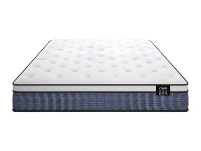Ensemble 160 x 200 cm sommier coffre naturel clair + matelas ressorts ensachés 7 zones et accueil gel à mémoire de forme ép.23cm -