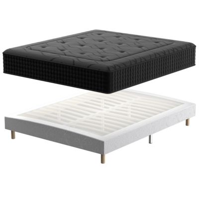 Ensemble 160x200cm Matelas à ressorts+ Lit Sommier Tapissier Déco, Epaisseur du Matelas 30cm