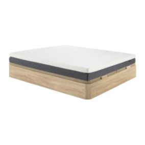 Ensemble 180 x 200 cm sommier coffre naturel clair + matelas mousse HD 7 zones et accueil mémoire de forme déhoussable ép.25cm -