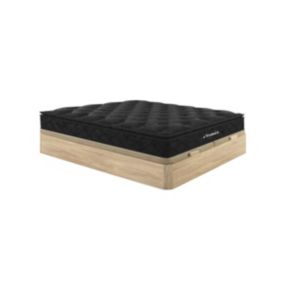 Ensemble 180 x 200 cm sommier coffre naturel clair + matelas ressorts ensachés surmatelas intégré ép.28cm - BLACK DREAM de YSMÉE