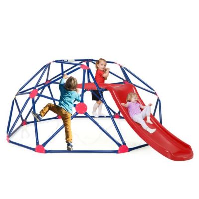 Ensemble 2 en 1 de Dôme d'escalade et Toboggan, Échelle à Grimper Géométrique en Métal Stable avec Capacité de Charge 150KG