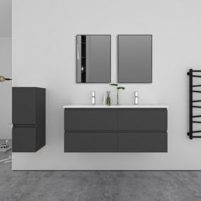 Ensemble 2 meubles Anthracite et vasques L.120cm 4 tiroirs + colonne + lavabo + 2 miroirs