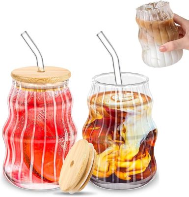Ensemble 2 Verres à Café Glacé avec Pailles et Couvercles