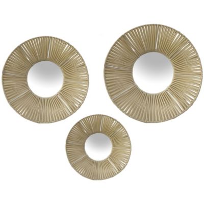 Ensemble 3 miroir à suspendre naturel Ø25 + Ø31 + Ø 41 cm