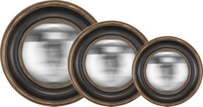 Ensemble 3 miroirs convexe rond style vintage effet vieilli noir convexe ⌀16/19/23 cm