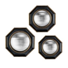 Ensemble 3 miroirs convexe style vintage effet mat noir ⌀22 x L.22 x H.22 x ep.5 cm