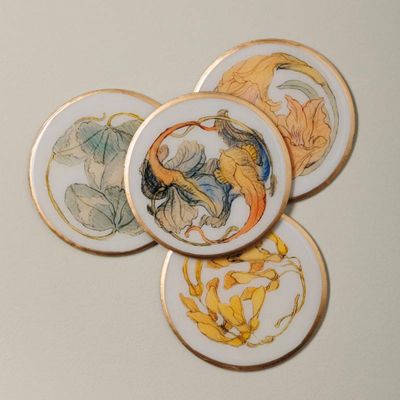 Ensemble 4 sous-verres Art nouveau fer 10x10cm