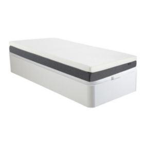 Ensemble 90 x 190 cm sommier coffre blanc + matelas mousse HD 7 zones et accueil mémoire de forme déhoussable ép.25cm - RIAU de