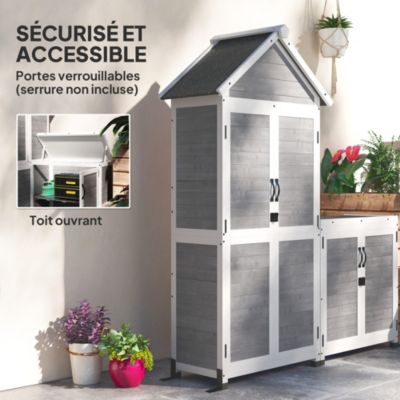 Ensemble armoire de jardin avec coffre extérieur assorti - 2 + 2 portes ...