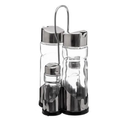 Ensemble avec Support "Huile Vinaigre & Sel Poivre" 20cm Argent
