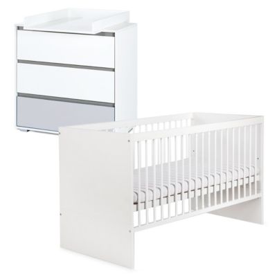 Ensemble Bébé Lit Convertible Commode à Langer 140x70 Blanc