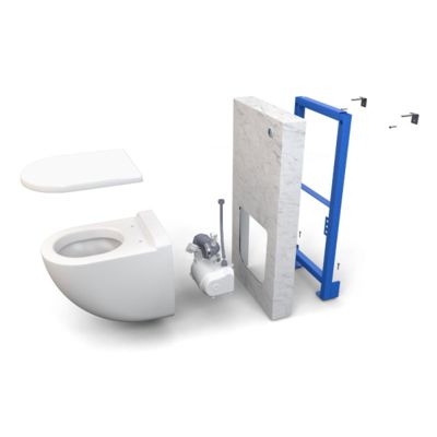 Ensemble bâti-support+habillage couleur chêne naturel +Sanibroyeur+cuvette+abattant WATERMATIC W40 Silence PMR norme handicapés
