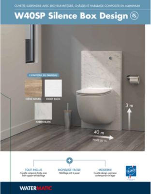Ensemble bâti-support+habillage couleur marbre blanc +Sanibroyeur+cuvette+abattant WATERMATIC W40 Silence PMR norme handicapés