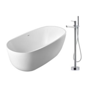 Ensemble baignoire îlot blanche NICA + robinet mitigeur sur pied HARU