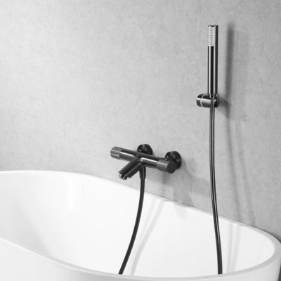 Thermostat-Armatur Für Badewanne & Dusche – In Black Gun Metal, Mit Handbrause
